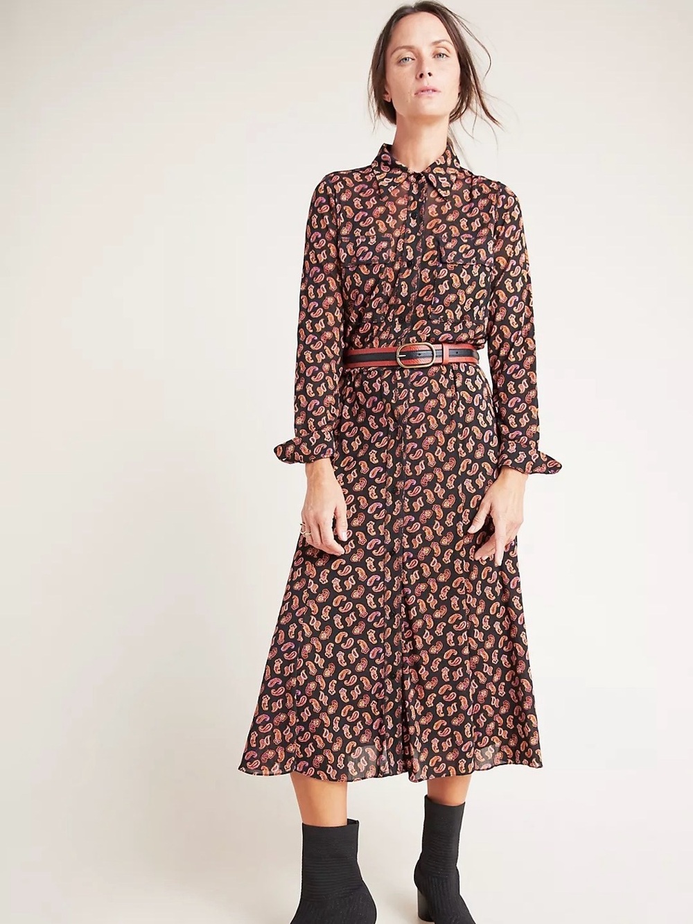 $698 Diane Von Furstenberg Paisley Button-Down Shirt Dress Colorful Luxury Small